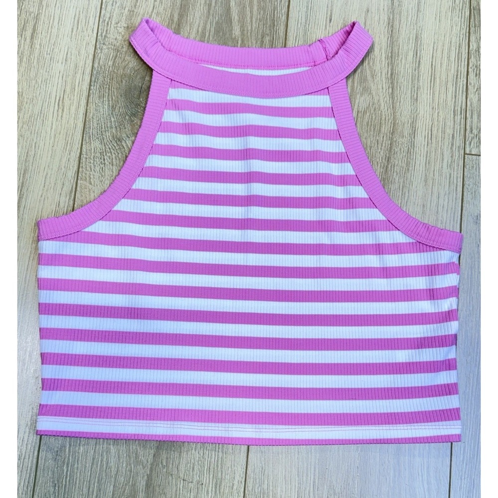 American Eagle Cropped Pink White Striped Tank Women's XL